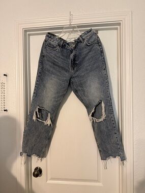 Women's Distressed Boyfriend Jeans - Washed Black